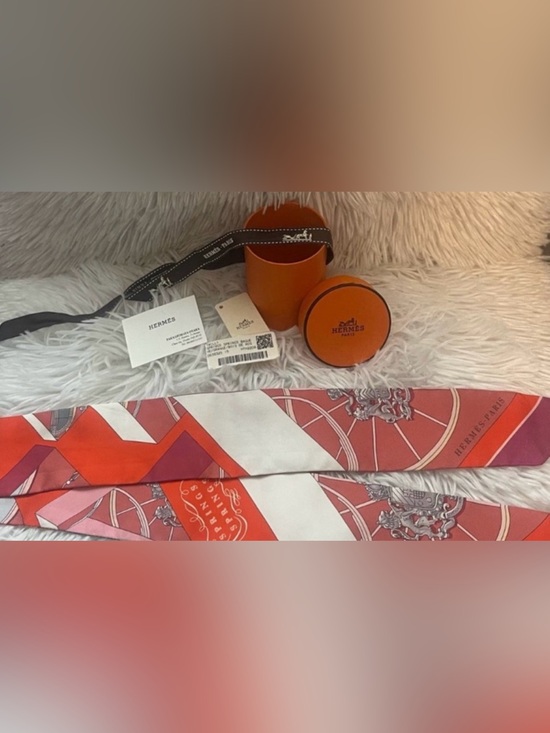 Hermes Accessories - Hermès Silk “Springs Springs” Twilly Orange Bois de Rose. Full set with tags.